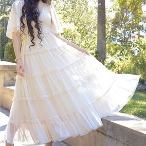 NWT 💛 Women's Cream Tiered Dot Chiffon Maxi Dress